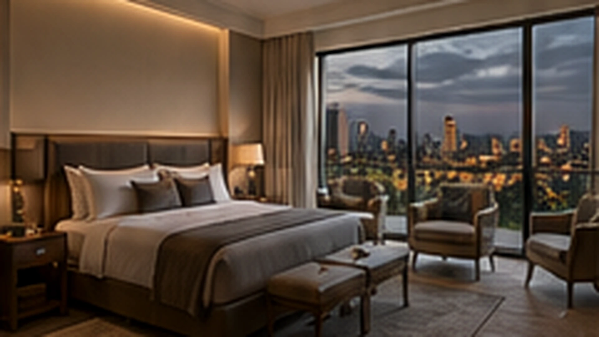 An executive-floor suite at Roy Grand Sydney in warm evening light