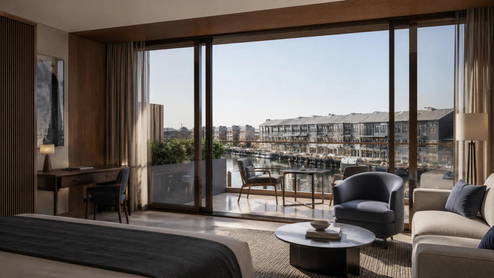 A harbour suite at Roy Harbour with a private terrace over the Walsh Bay wharves