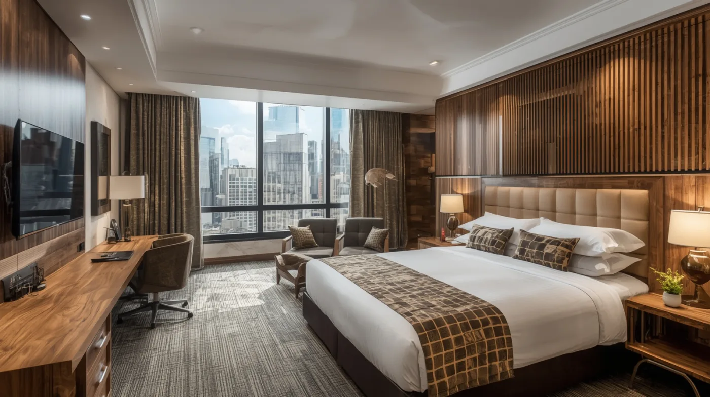 A deluxe room at Roy Residences